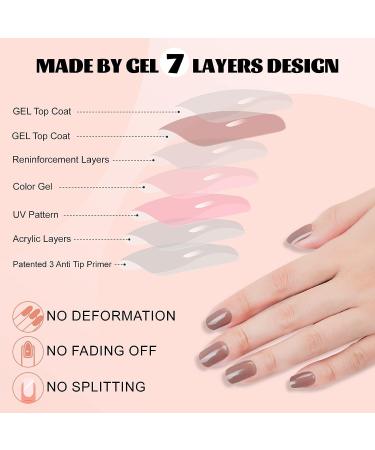 Brown Square Glossy Acrylic False Nails - 24pcs Natural Design Kit for Women - Buy Online on GoSupps.com