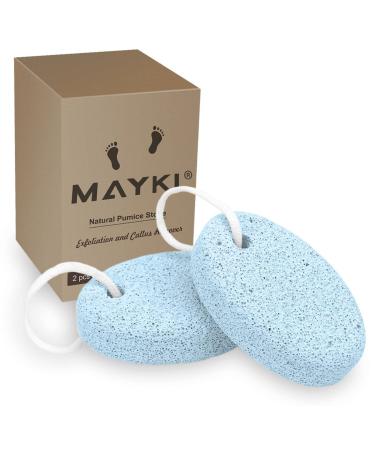 Pumice Stone 2Pcs Natural Lava Pumice Stone for Feet/Hands/Body White Calluse Remover/Foot Scrubber Stone for Dead/Hard Skin Foot File for Men/Women by MAYKI Blue Round Shape