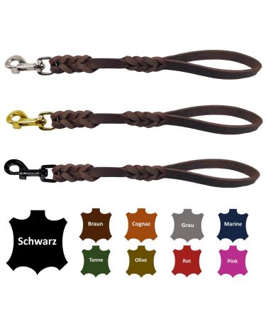 Dog liner/short guide leather hand broken for medium and large dogs (brown 40cm hook: chrome (silver)) 40cm hook: chrome (silver) brown