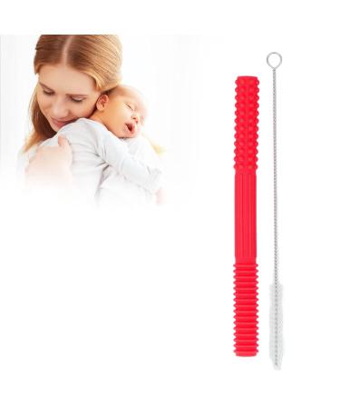Hollow Teething Tube for Babies - Soft Silicone Chew Toy with Cleaning Brush (Red) - Buy Online on GoSupps.com
