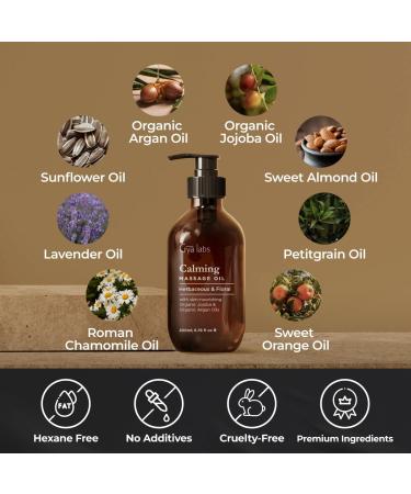 Gya Labs Calming Massage Oil - Natural Aromatherapy Blend with Lavender, Petitgrain, Chamomile, Sweet Orange, Jojoba & Argan Oils - 200 ml - Buy Online on GoSupps.com