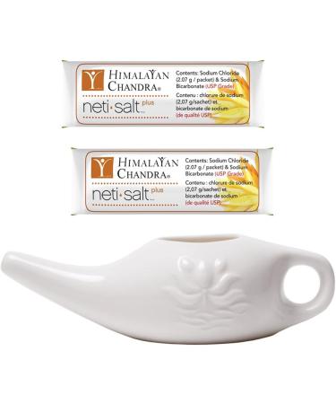 Himalayan Porcelain Neti Pot with 30 Sachets - 11oz Sinus Rinse for Nasal Cleansing - Buy Online on GoSupps.com