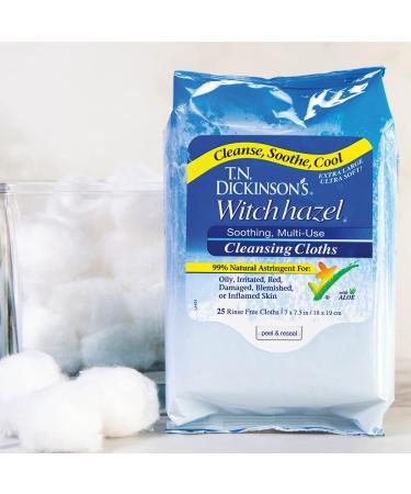 Dickinson Brands Witch Hazel Cleansing Cloths - 25 Rinse-Free Moist Towelettes for Refreshing Clean - Buy Online on GoSupps.com