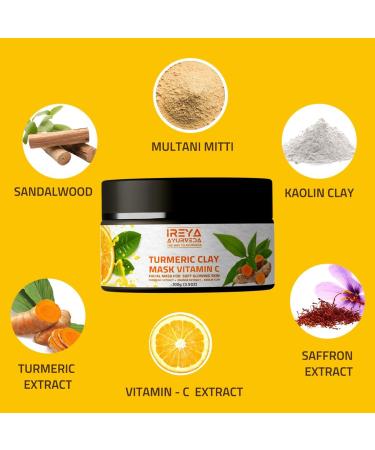 Turmeric Clay Face Mask Vitamin C with Orange & saffron Extract Fullers Earth Kaolin Clay Acne Face Mask Dark Spots Remover with Turmeric Extract - Buy Online on GoSupps.com