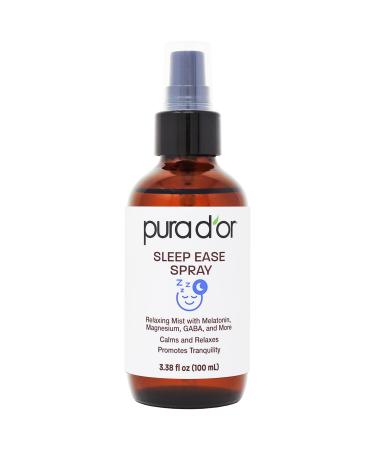 PURA D'OR 3.38 Oz Sleep Ease Spray Relaxing Mist with Botanical Extracts Infused with Melatonin Magnesium & GABA Supports Tranquility & Relaxation