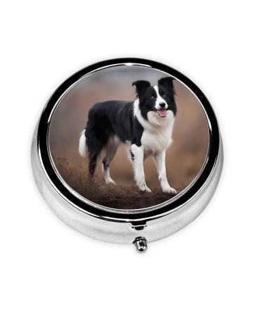 Metal Pill Box 2.0x2.0x0.7 in Mini Travel Medicine Pill Organizer Box for Purse Pocket Border Collie Picture