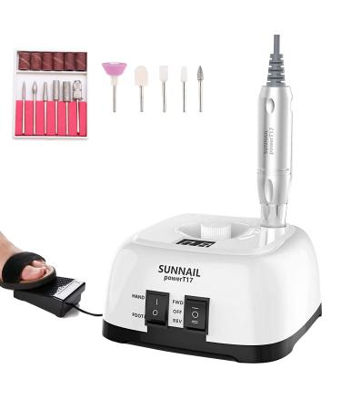 Delanie 35000RPM Professional Nail Drill Machine for Acrylic Nails, Electric Nail Drill with 11pcs Drill Bits & Foot Pedal, Electric Manicure/Pedicure Tool Kit for Home Salon Use White