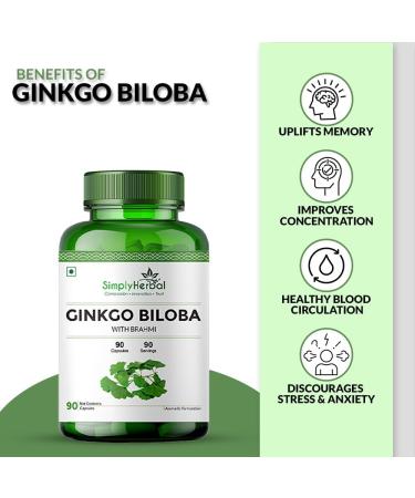 Simply Herbal Ginkgo Biloba 120mg with Bacopa Monnieri Extract Brahmi 380mg for Enhanced Focus Promotes Blood Circulation Supports Mental Clarity Memory and Learning 90 Capsules - Buy Online on GoSupps.com
