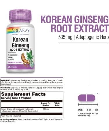Solaray Korean Ginseng Root Extract 535 mg - 60 Veg Capsules | Boost Energy & Wellness - Buy Online on GoSupps.com