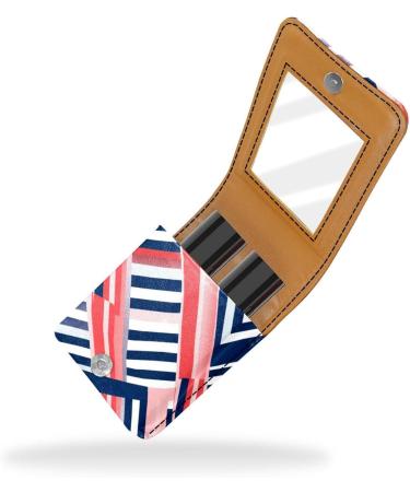 Travel Lipstick Organizer Case - Portable Makeup Bag with Mirror - Blue & Red Stripes - Ideal for International Shipping - Buy Online on GoSupps.com