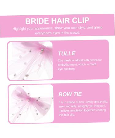FRCOLOR Bridal Hair Accessories Bride Hair Accessories Bridal Bow with Clip Tulle Short Veil Bow Knot Bride Pearl Veil Checkered Hair Clip Hair Bow Iron Top Clip Girl Wedding Dress - Buy Online on GoSupps.com