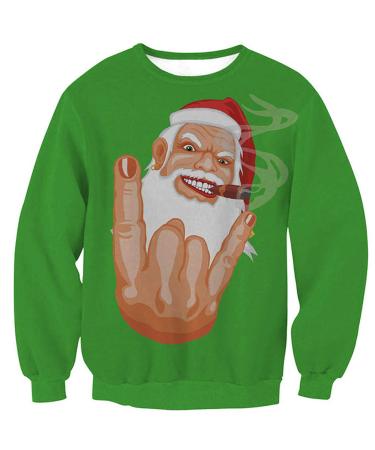 Bigfanshu Womens Tops Christmas O-Neck Santa Claus Print Long Sleeves Blouse Sweater Green