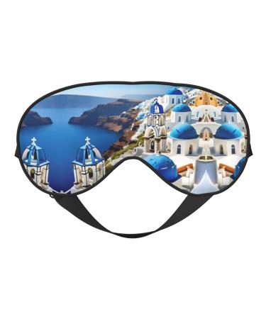 Greek Island Sea View Print Unisex Sleep Mask Double-Sided Eye Mask Ideal for Sound Sleep and Skin Care
