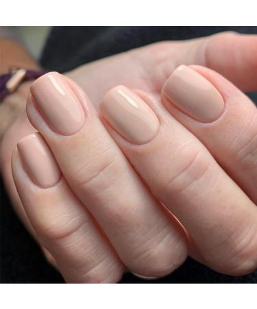 Justotry 24 pieces nude nails to stick on short single -colored angular press on nails design glossy artificial nails fake nails French square fingernails artificial nails for women 26nude & solid7