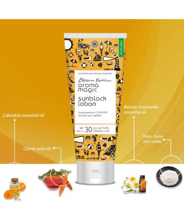 Blossam Kochhar Aroma Magic Sun Block Lotion SPF 30 PA ++ Broad Spectrum UVA / UVB protects and mattifies - 100 Gram - Buy Online on GoSupps.com