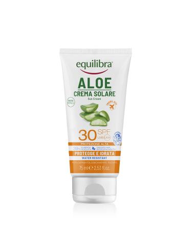 Equilibra Equilibra Solari Aloe Sunscreen SPF 30 Travel Size with Aloe Vera Vitamins C and E Argan Oil Coconut Oil and Shea Butter for a healthy and natural tan water resistant 75