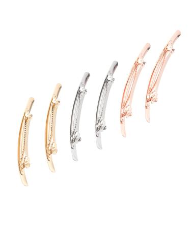 Lurrose hair clips for girls narrow long springs smooth surface 6 pieces (Golden brushed 2 pieces + silver brushed 2 pieces + rose gold brushed 2 pieces).