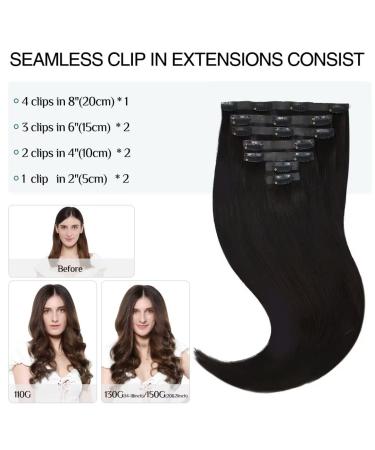 Doores Clip-In Extensions - Real Human Hair Natural Black 50cm (20 Inch) 7 Pieces 110g Remy Seamless Hair Extensions - Buy Online on GoSupps.com