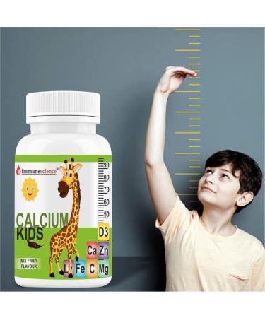 Calcium For Kids With Vitamin D3 (Vit d) Magnesium Zinc Vitamin C L lysine Multivitamin Supplement For Strong Bone Teeth Height And Growth - 60 Chewable Tablets (Pack 1) - Buy Online on GoSupps.com