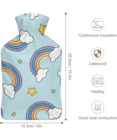 Stars Rainbow Hot Water Bottle with Plush Cover Hand Warmer for Adults & Kids 26.5x15.3cm Ideal for Cold Nights & Comfort - Buy Online on GoSupps.com
