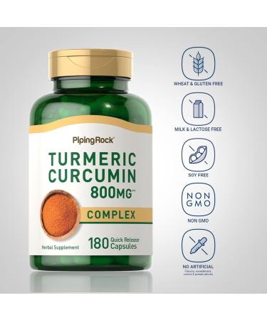 Piping Rock Turmeric Curcumin Supplement 800mg | 180 Capsules | Herbal Extract Complex | Non-GMO Gluten Free - Buy Online on GoSupps.com