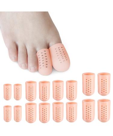 Juliyeh Gel Toe Caps Protectors 16 PCS Breathable Silicone Toe Protectors Sleeve Bunion Pads Cushion Big Toe Guards for Wen & Women Running Toe Covers for Protection of Ingrown Toenails Corns Beige