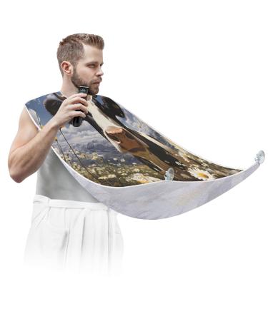 Animal Cow Beard Bib Apron Beard Hair Catcher for Men Shaving Fathers Day Anniversary Christmas Gifts for Dad Husband Beard Bib with 2 Suction Cups