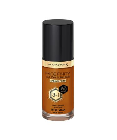 Max Factor Facefinity 3-in-1 All Day Flawless Foundation SPF 20 100 Cocoa 30 ml (Packaging May Vary) Sun Tan 30 ml (Pack of 1)