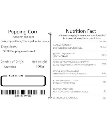 Seba Garden GMO FREE Popcorn Kernels from Argentina - 1kg (Pack of 1) | Resealable Ziplock Bag - Buy Online on GoSupps.com