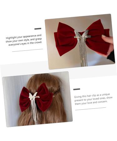 DRESSOOS tassel hair clip Girl Bow Hairpin big bow red bow hair clip crystal bow hair clip Hair Bows for Girls hair barrettes for girls Hair Bowknot Clip rhinestones Miss set copper - Buy Online on GoSupps.com