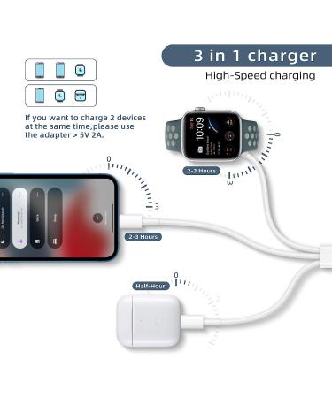 Watch Charger Cable Compatible for Apple Watch Series 8 7 6 5 4 3 2 1 SE1 SE2  Watch Charging Cord  3 in 1 Portable Phone and Watch Charger for 14/13/12/11/Pro/Max/XS/X/Airpods/Pad Series  4.9ft/1.5M - Buy Online on GoSupps.com
