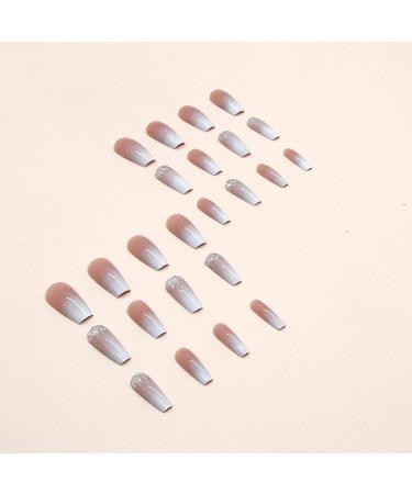 24pcs Short Coffin False Nails White Pink Ombre Stick on Nails Press on Nails with Glitter Sequins Removable Glue-on Nails Fake Nails Acrylic Full Cover Nails Women Girls Nail Art Accessories 0251Y59 0.04 ml (Pack of 24) - Buy Online on GoSupps.com