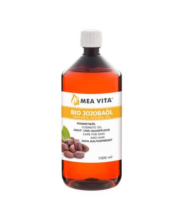 Mea Vita VitaFeel Organic Gold Jojoba Oil 1000 ml | 100% Pure and Cold-Pressed Moisturizing Care for Skin and Hair | Carrier Oil for Massage and Aromatherapy Dry Skin and Scalp