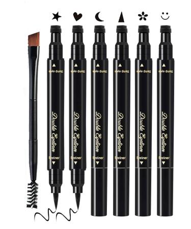 WE TOP Eyeliner stamp 7-piece eyeliner pen set with eyebrow brushproof wipidy liquid-Eyelin stamp Heart/moon/flower/star/smiley/triangle seal stamp for women girls