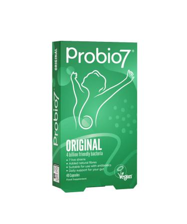 Probio7 Original | Vegan Approved | 7 Live Strains | 4 Billion CFU + 2 Types of Natural Fibre | Digestive Health Supplement (40 Capsules) 40 Count (Pack of 1)