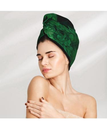 Green Leave Fern Microfiber Hair Towel - Super Absorbent Coral Velvet Wrap for Women | Quick Dry Cap for Long Curly & Thick Hair - Buy Online on GoSupps.com