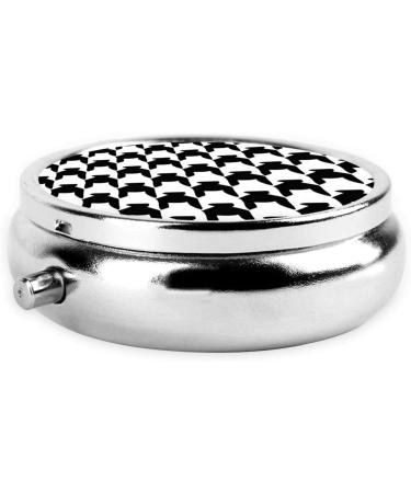 Buy Houndstooth Black Round Pill Box | 3 Compartment Portable Travel Medicine & Vitamin Organizer - Buy Online on GoSupps.com