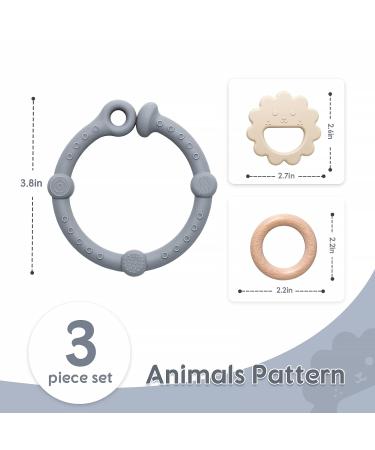 TYRY.HU Baby Teething Toys for Infants 0-12 Months | Silicone & Wood Teether Set | Soft-Textured for Easy Hold & Clean | Stone Grey | Perfect Baby Gift - Buy Online on GoSupps.com