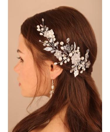 Kercisbeauty Silver Flower Leaf Pearl Headband and Earrings Set for Wedding Brides Bridesmaid Women Girls Prom Hair Accessories Set - Buy Online on GoSupps.com