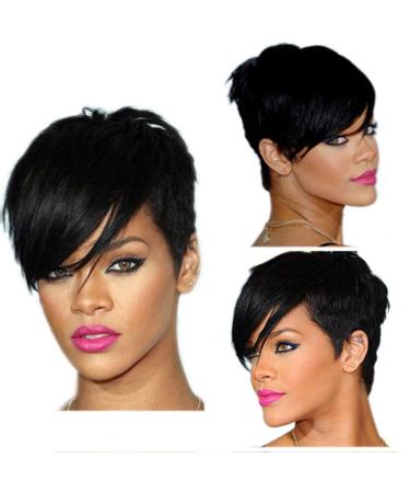Fashion wig lady wig wig Rihanna black short straight hair high temperature silk wig