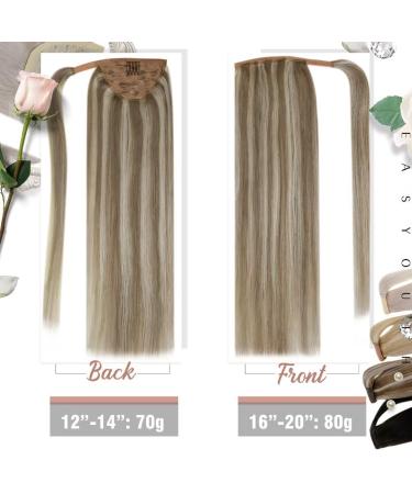 Easyouth 16-Inch Real Hair Clip-in Braid Extensions - Ash Brown & Platinum Blonde Highlights 80g #8P60 | Premium Quality Ponytail Hairpieces - Buy Online on GoSupps.com
