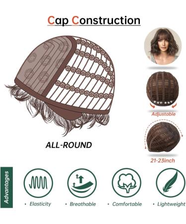 OUFEI Brown Wigs for Women Short Wavy Wig With Bangs Natural Synthetic Hair Heat Resistant Wigs for Daily Party Cosplay Wear Brown(1098-1) - Buy Online on GoSupps.com