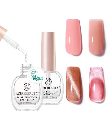AZUREBEAUTY Clear Nail Polish Top Base Coat Set 2 PCS High Shine Glossy Finish Quick-Dry No U V Needed Low Odor Vegan Natural Compatible with Nail Lacquer DIY Salon 0.34 fl oz Each