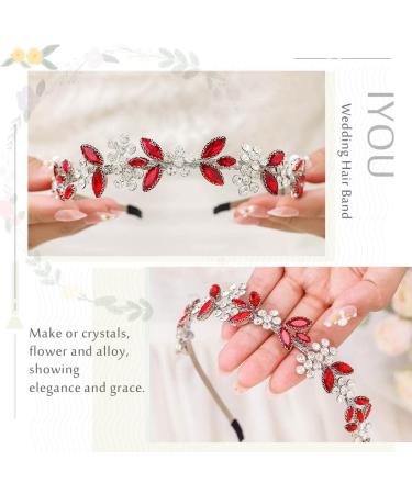 IYOU Crystal Bridal Headband Sparkly Rhinestone Wedding Hair Bands Crown Flower Headpiece Tiara Prom Party Hair Accessories for Brides and Bridesmaid Red - Buy Online on GoSupps.com