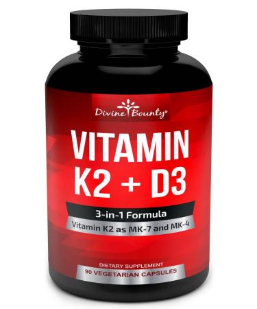 Vitamin K2 (MK7 & MK4) with D3 Supplement - Vitamin K & D as MK-7 100mcg  MK-4 500mcg  and 5000 IU Vitamin D3 3-in-1 Formula - Bone and Heart Support - 90 Non-GMO Vegetarian Capsules