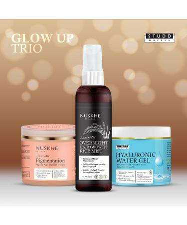 Buy Nuskhe Pa Glow Up Trio - Overnight Hair Growth Rice Mist Papaya Pigmentation Cream & Hyaluronic Gel (100ml each) | International Shipping Available - Buy Online on GoSupps.com