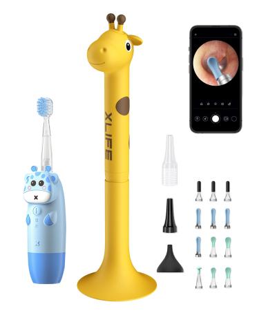 Xlife Ear Wax Removal Tool Wireless Ear Otoscope with 6 LED Lights Ear Cleaner with Blue Kids Electric Toothbrush Earwax Remover for Kids Ear Camera with 360-Degree Gyroscope for Smart Phones