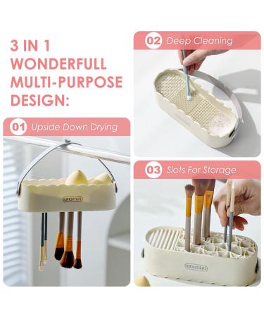 Buy 3 in 1 Silicone Makeup Brush Cleaner Bowl with Drying Holder - Simple Purple | International Shipping - Buy Online on GoSupps.com