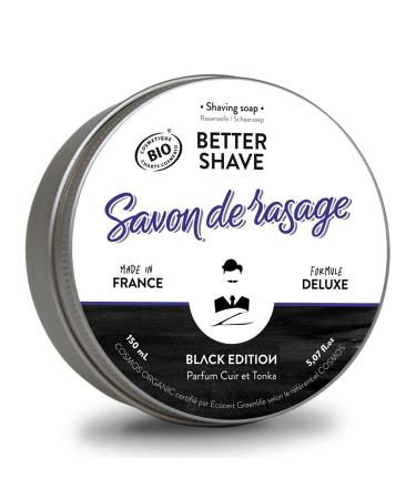 100% Natural & French Shaving Soap from Monsieur BARBIER | Black Edition TONKA | The Traditional Shaving Soap par excellence | Made with Shea Butter and Coconut | ORGANIC and VEGAN | 150mL