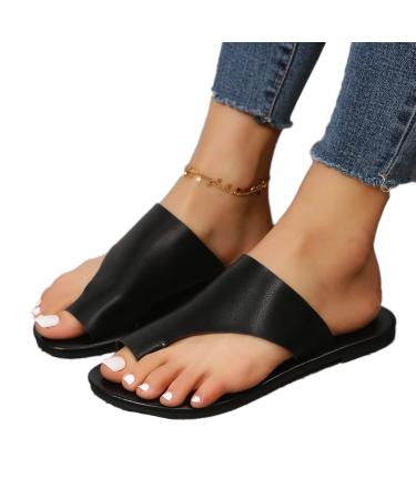 Toe Corrector Womens Flat Sandals Summer Lightweight Bunion Splints Beach Walking Slippers Fashion Comfy Breathable Orthopedic Corrector Flip Flops for Hallux Valgus ( Color : Black  Size : 6 ) 6 Black